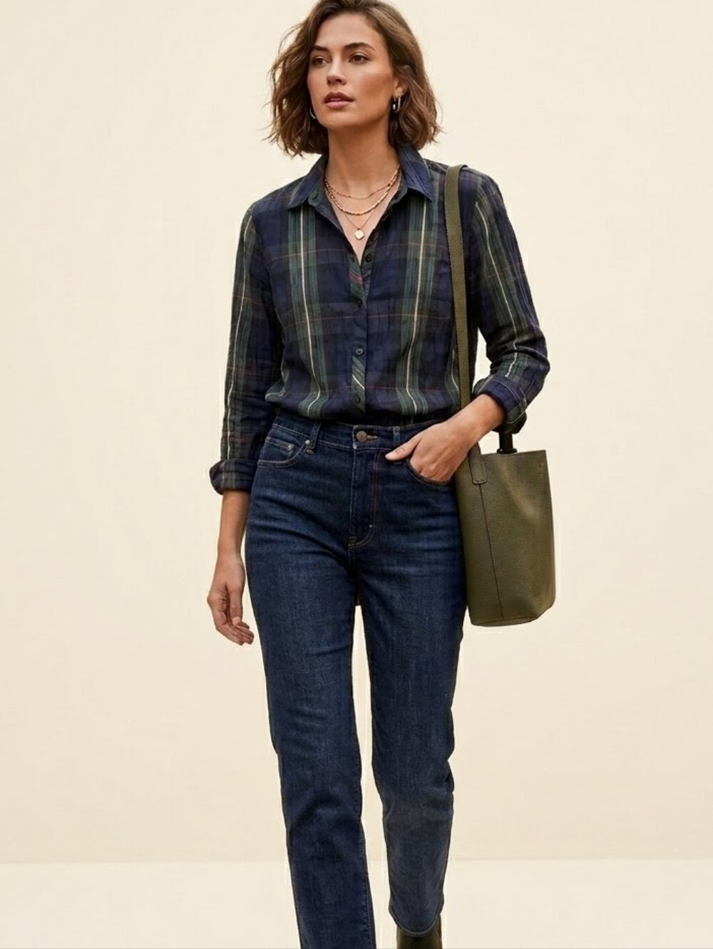 Foxcroft Textured Plaid Button-Down Shaped Shirt Fall Outdoors Fall Lighweight